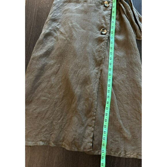 Alessia Pacini Olive Green Linen Midi Wrap Dress W/ Button Detail Size S - Picture 6 of 6
